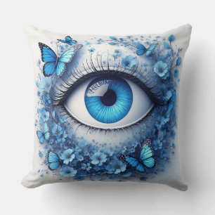 Blue Eye Surrounded By Flowers And Butterflies Cushion