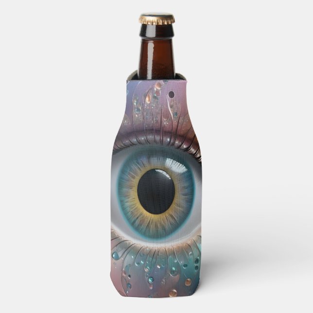 Blue Eyeball Fractal Art, Bottle Cooler (Bottle Front)