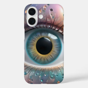 Blue Eyeball Fractal Art, iPhone 16 Case