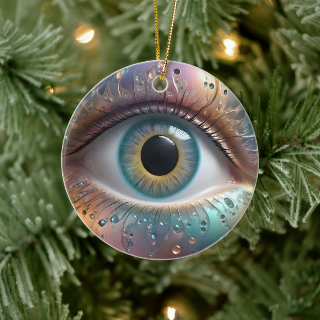 Blue Eyeball Fractal Art, Ceramic Ornament (Tree)