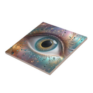 Blue Eyeball Fractal Art, Ceramic Tile