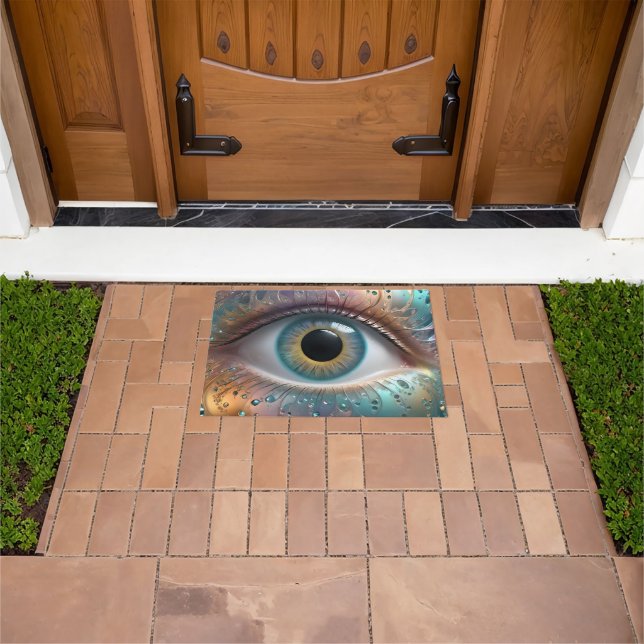 Blue Eyeball Fractal Art, Doormat (Outdoor)