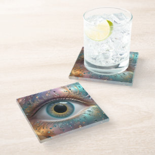 Blue Eyeball Fractal Art, Glass Coaster
