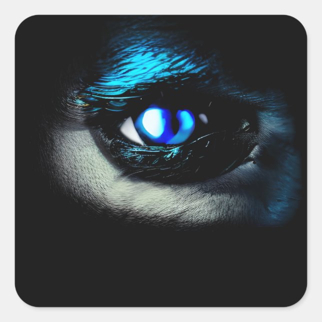 Blue Eyeball Staring out of the Dark Halloween Square Sticker (Front)