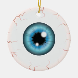Blue Eyeball With Custom Name Happy Halloween Eye Ceramic Ornament