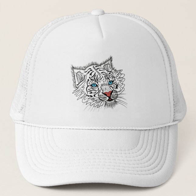 Blue eyed baby tiger trucker hat (Front)