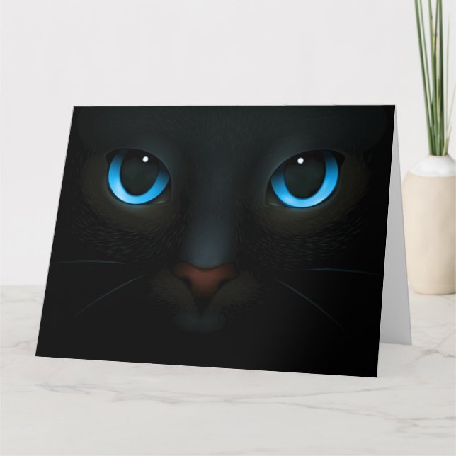 Blue-Eyed Black Cat Blending into The Night art Thank You Card (Front)