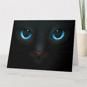 Blue-Eyed Black Cat Blending into The Night art Thank You Card