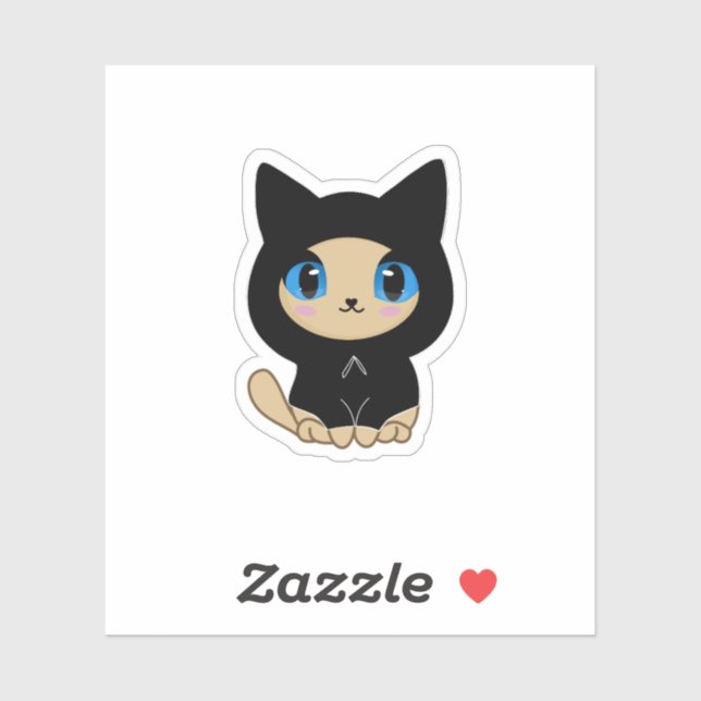 Blue-Eyed Black Cat on Blue Background (Sheet)