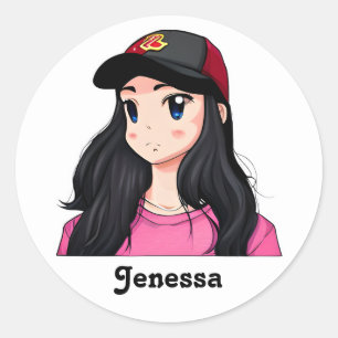 Blue Eyed Black Hair Anime Girl Personalised  Classic Round Sticker