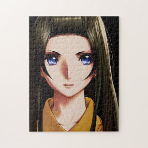 Blue Eyed Brunette Anime Girl Cartoon Jigsaw Puzzle
