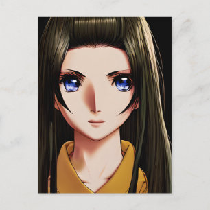 Blue Eyed Brunette Anime Girl Cartoon Postcard