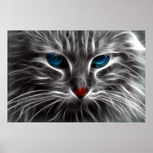Blue Eyed Cat Animal Photo Nature Wall Poster
