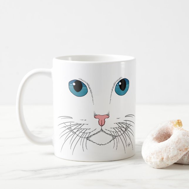 Blue Eyed Cat Coffee Mug (With Donut)