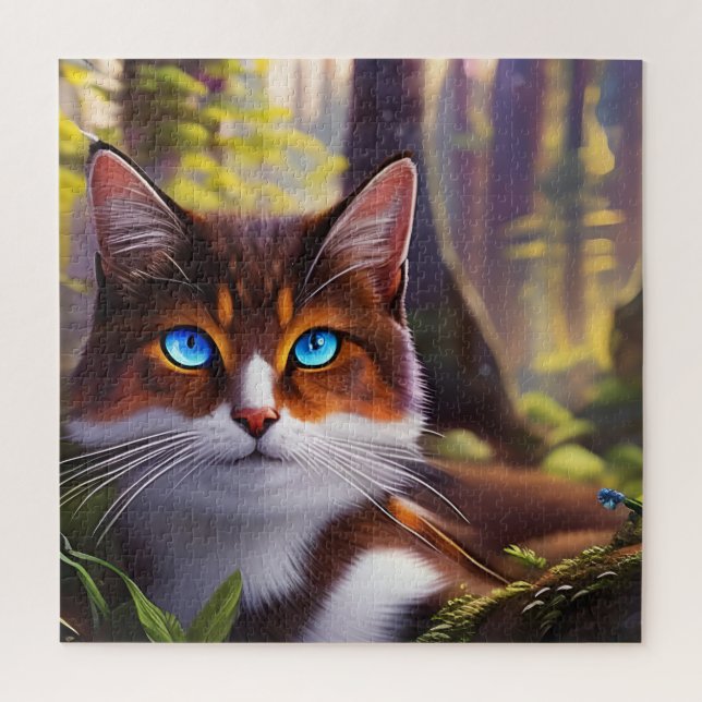 Blue Eyed Cat in the Woods Jigsaw Puzzle (Vertical)
