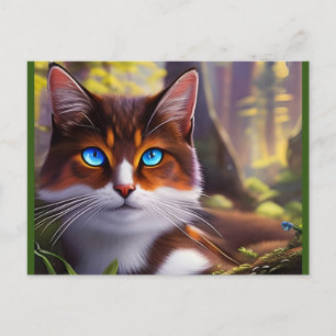 Blue Eyed Cat in the Woods Jigsaw Puzzle Postcard