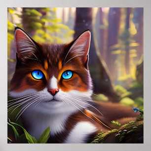 Blue Eyed Cat in the Woods Poster