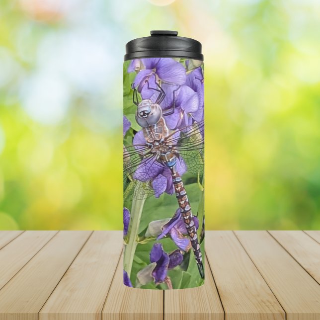 Blue-Eyed Darner Dragonfly on Flower Thermal Tumbler (In Situ)