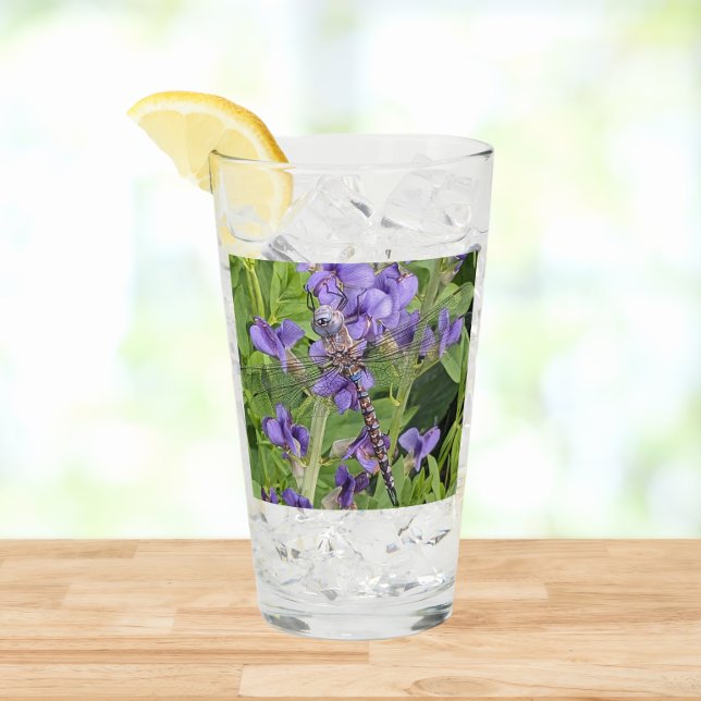 Blue-Eyed Darner Dragonfly on Purple Flowers Glass (In Situ Table)