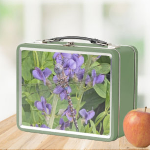 Blue-Eyed Darner Dragonfly on Purple Flowers Metal Lunch Box