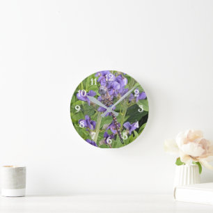 Blue-Eyed Darner Dragonfly on Purple Flowers Round Clock