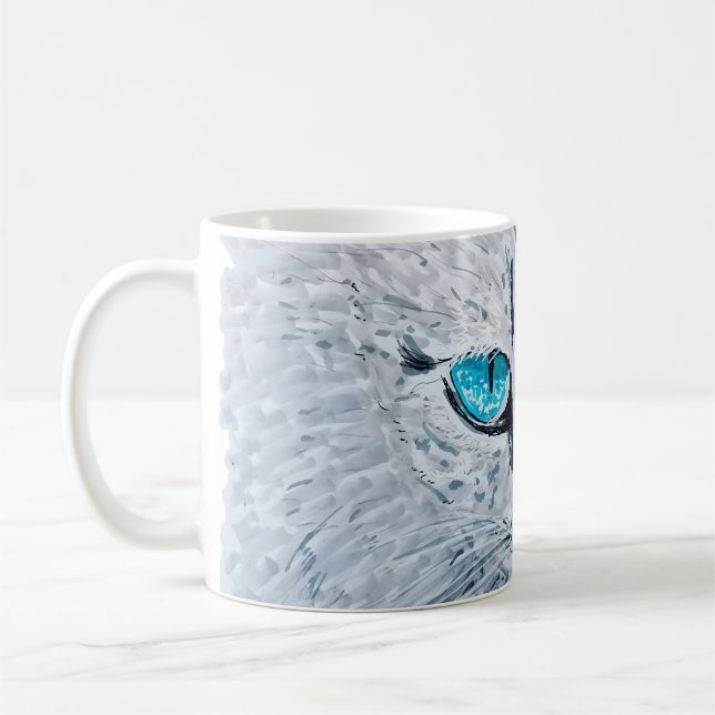 Blue Eyed Fluffy Cat Coffee Mug (Left)