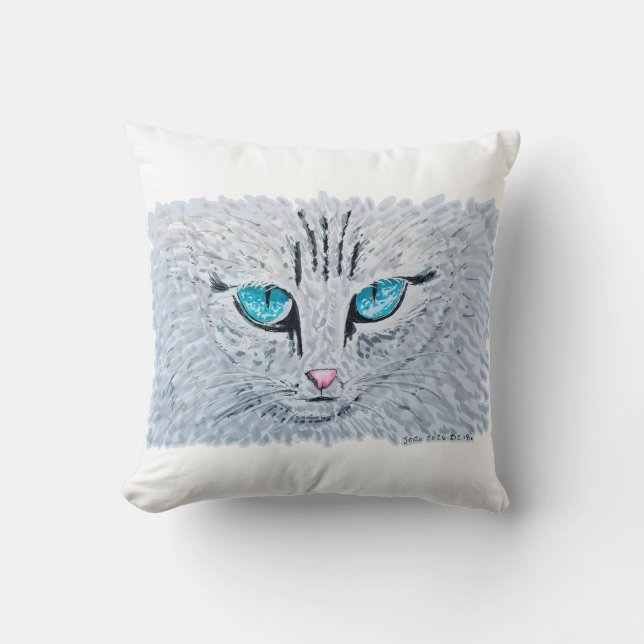 Blue Eyed Fluffy Cat Cushion (Front)