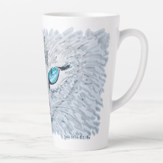 Blue Eyed Fluffy Cat Latte Mug (Right)