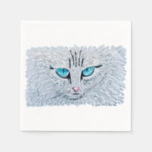 Blue Eyed Fluffy Cat Napkin