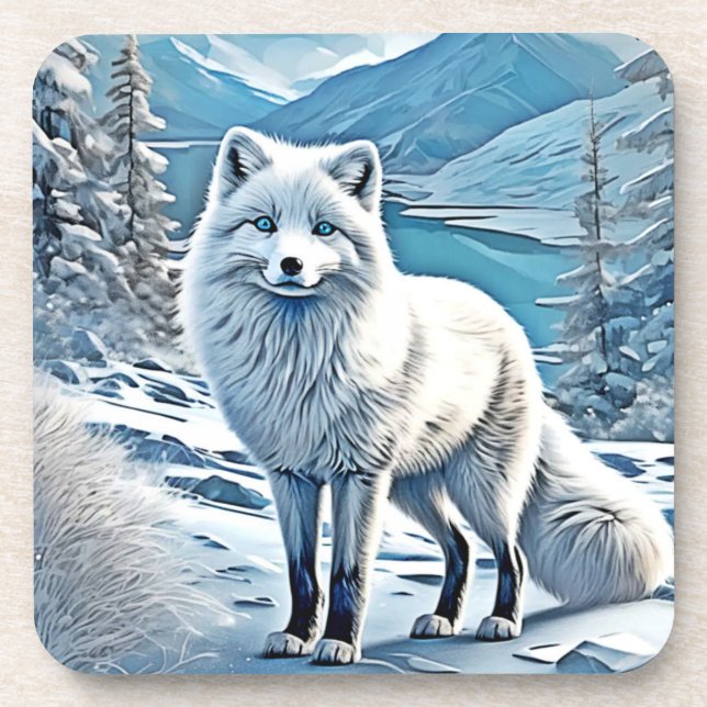Blue-Eyed Fox Scene Design Coaster (Front)