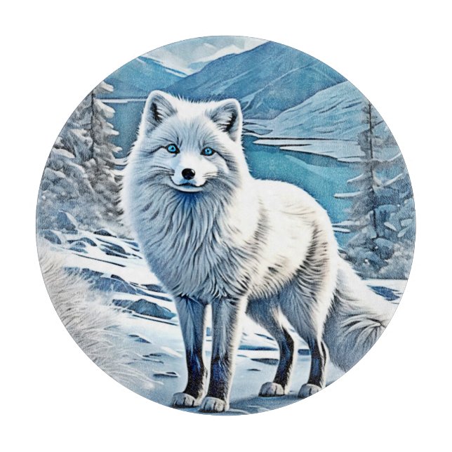 Blue-Eyed Fox Scene Design Cutting Board (Front)