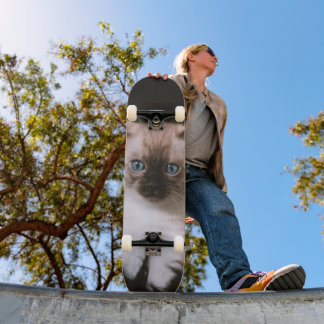 Blue Eyed Furry Cat Skateboard
