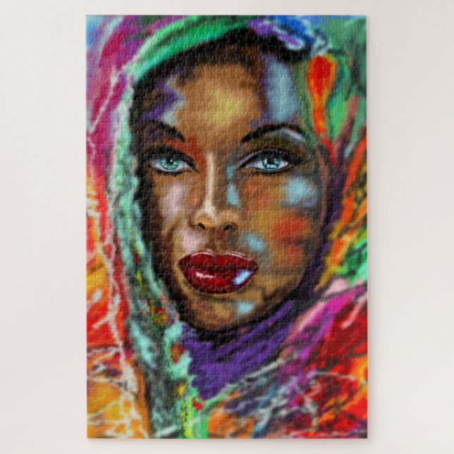 Blue Eyed Girl in Colourful Scarf Puzzle - Paintin (Vertical)