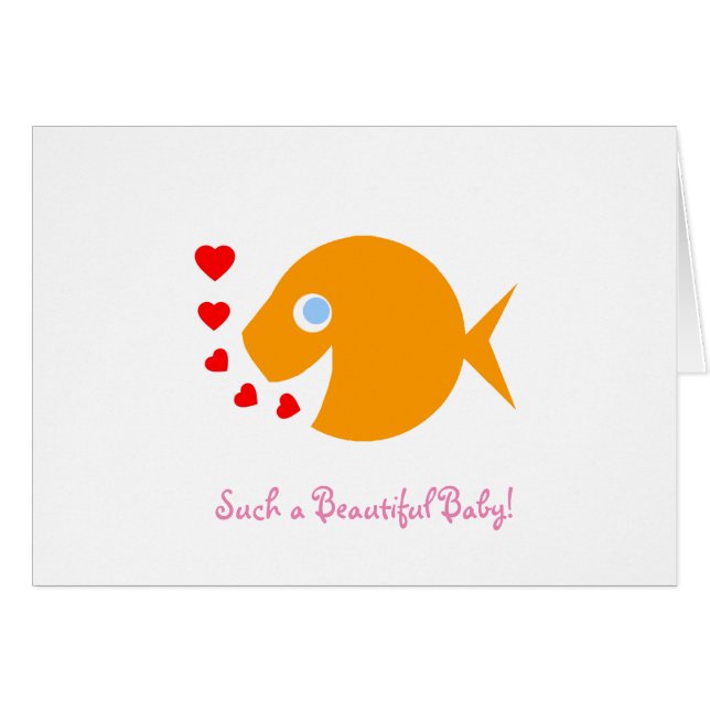Blue-Eyed Goldfish Cartoon Art Baby Announcment (Front Horizontal)
