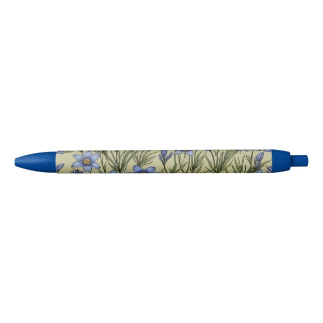 Blue-Eyed Grass flower pattern Black Ink Pen (Front)