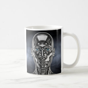 Blue-eyed metallic android coffee mug