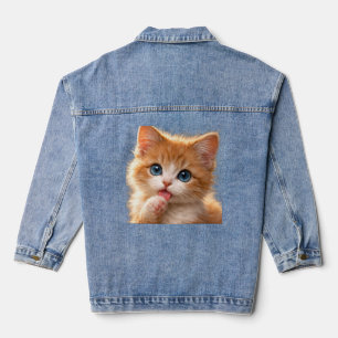Blue-Eyed Paw licking Kitten Denim Jacket