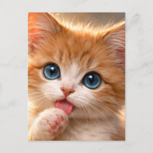 Blue-Eyed Paw licking Kitten Postcard