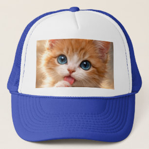 Blue-Eyed Paw licking Kitten Trucker Hat