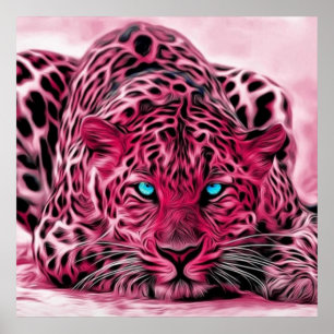 Blue Eyed Pink Tiger Wildcat Illustration Poster