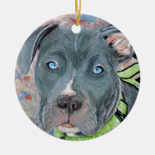 Blue-Eyed Puppy Painting Ceramic Tree Decoration