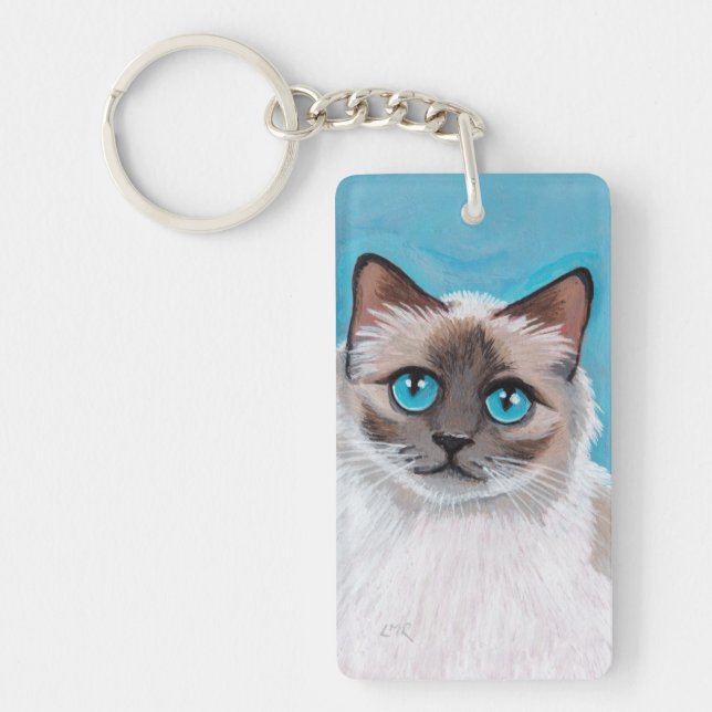 Blue Eyed Ragdoll Cat Portrait Key Ring (Front)