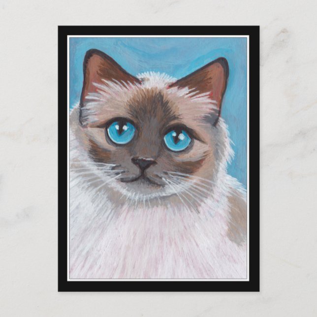 Blue Eyed Ragdoll Cat Portrait Painting Postcard (Front)