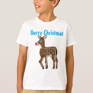 Blue Eyed Red Nose Reindeer Merry Christmas T-Shirt
