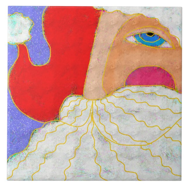 Blue Eyed Santa Abstract Art Ceramic Tile (Front)