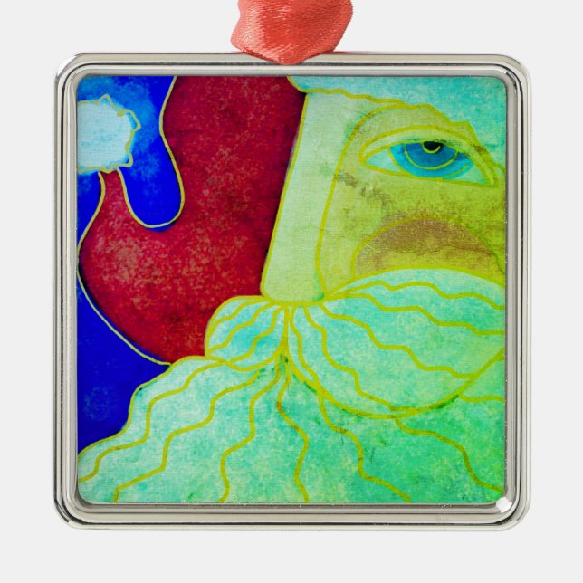 Blue Eyed Santa Claus Abstract Art Metal Ornament (Front)