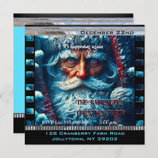 Blue Eyed Santa Snowy Beautiful Christmas Party Invitation (Front/Back)