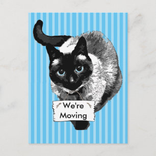 Blue Eyed Siamese Cat Holding "We're Moving Sign Announcement Postcard