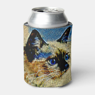Blue Eyed Siamese Cat Mosaic Tiles Can Cooler