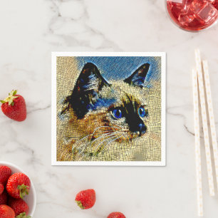 Blue Eyed Siamese Cat Mosaic Tiles Napkin